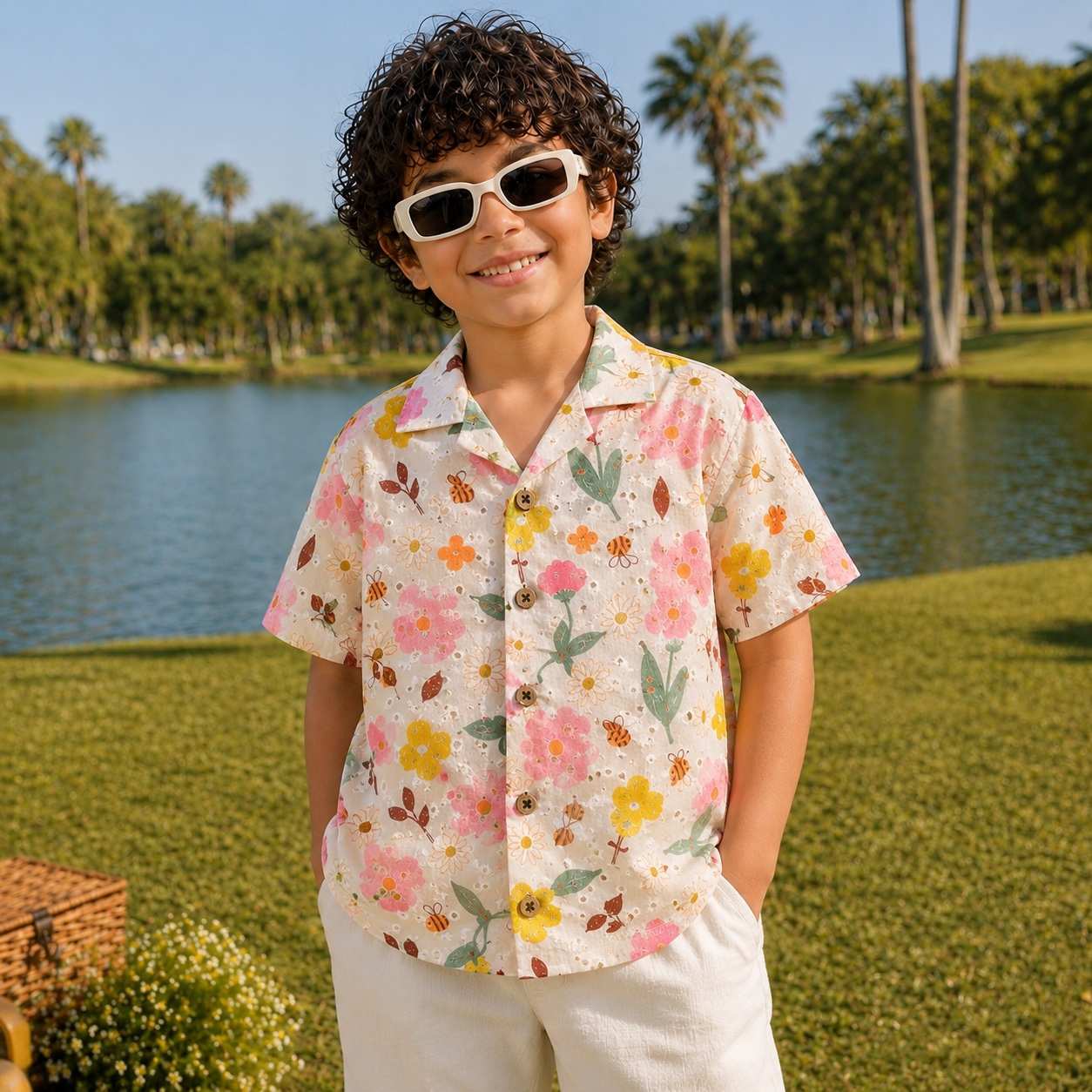 Hakoba sleeve shirt- Honey Bee Floral