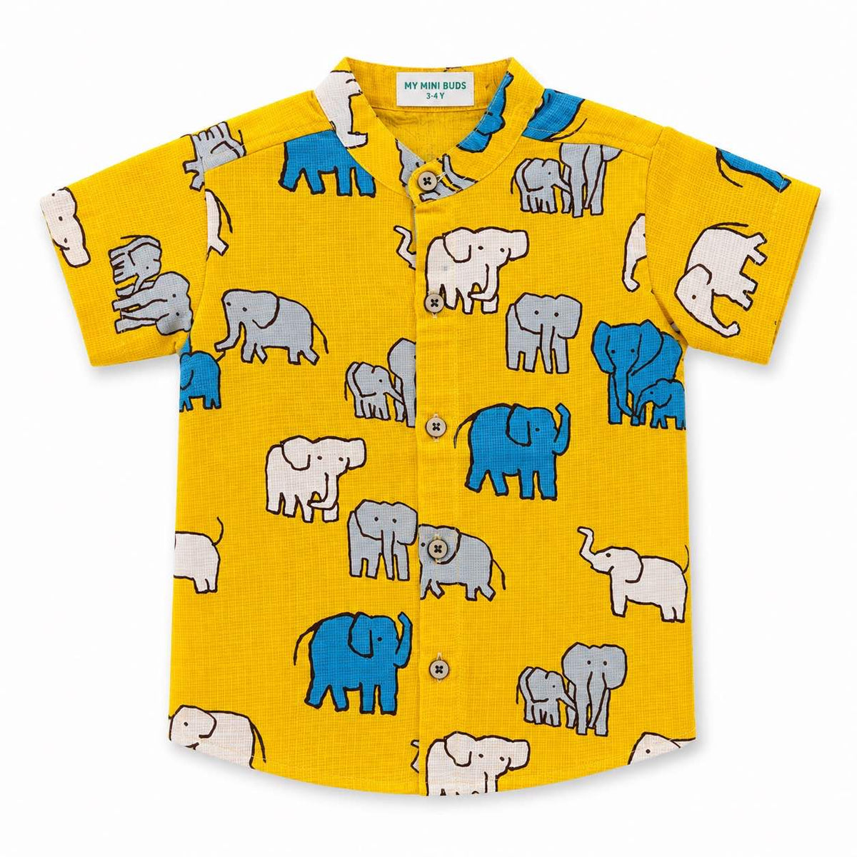 Kota Cotton Kids Ethnic Shirt – Yellow Elephant
