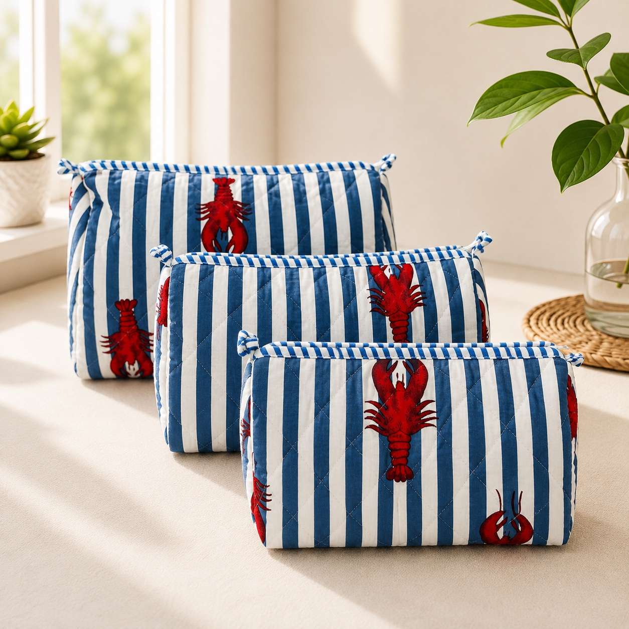 Pack of 3_ Blue Stripe- Toiletry bag