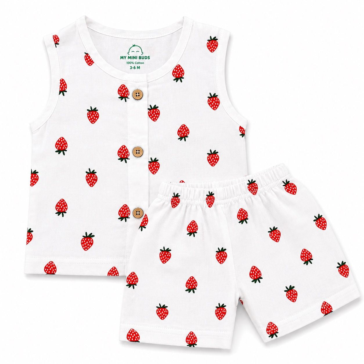 Muslin sleeveless jabla & shorts set- Strawberry
