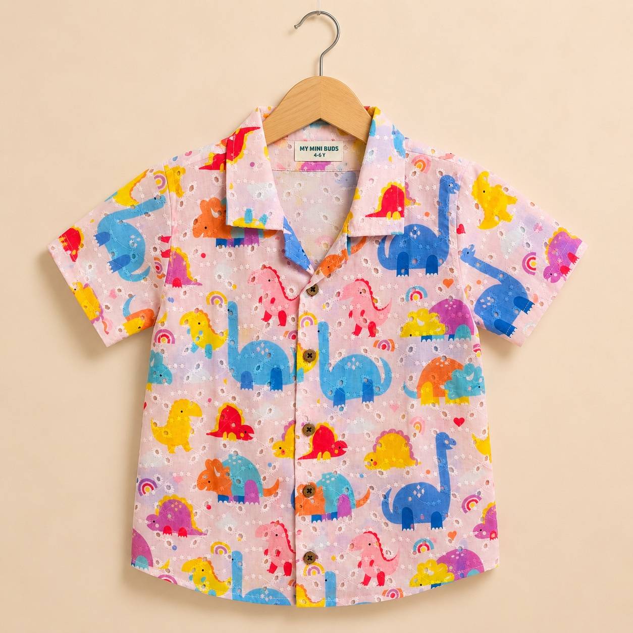 Hakoba sleeve shirt- Pink Dino
