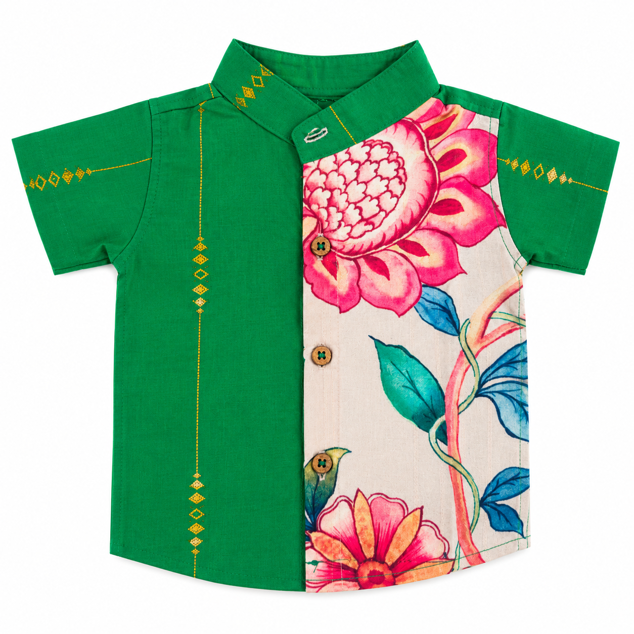 Ethnic Shirt – Green Floral (0-3M)