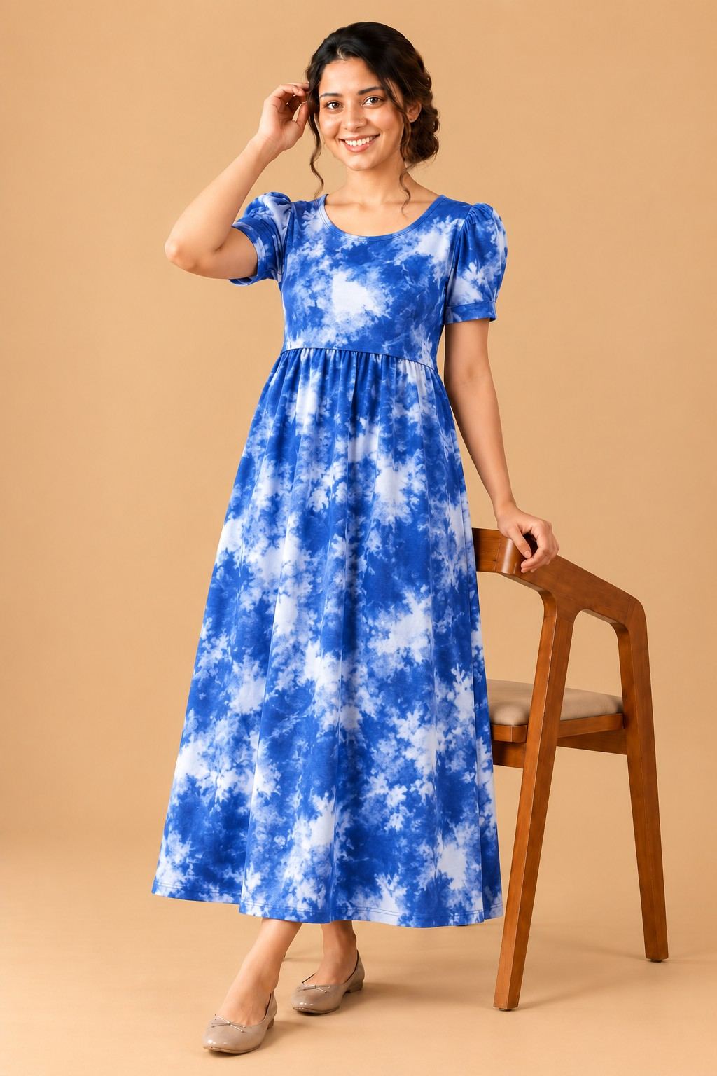 Blue Tie-Dye Maternity Zipless Maxi