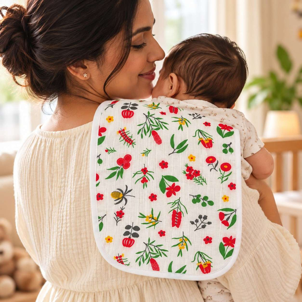Muslin Burp Cloth - Red Floral