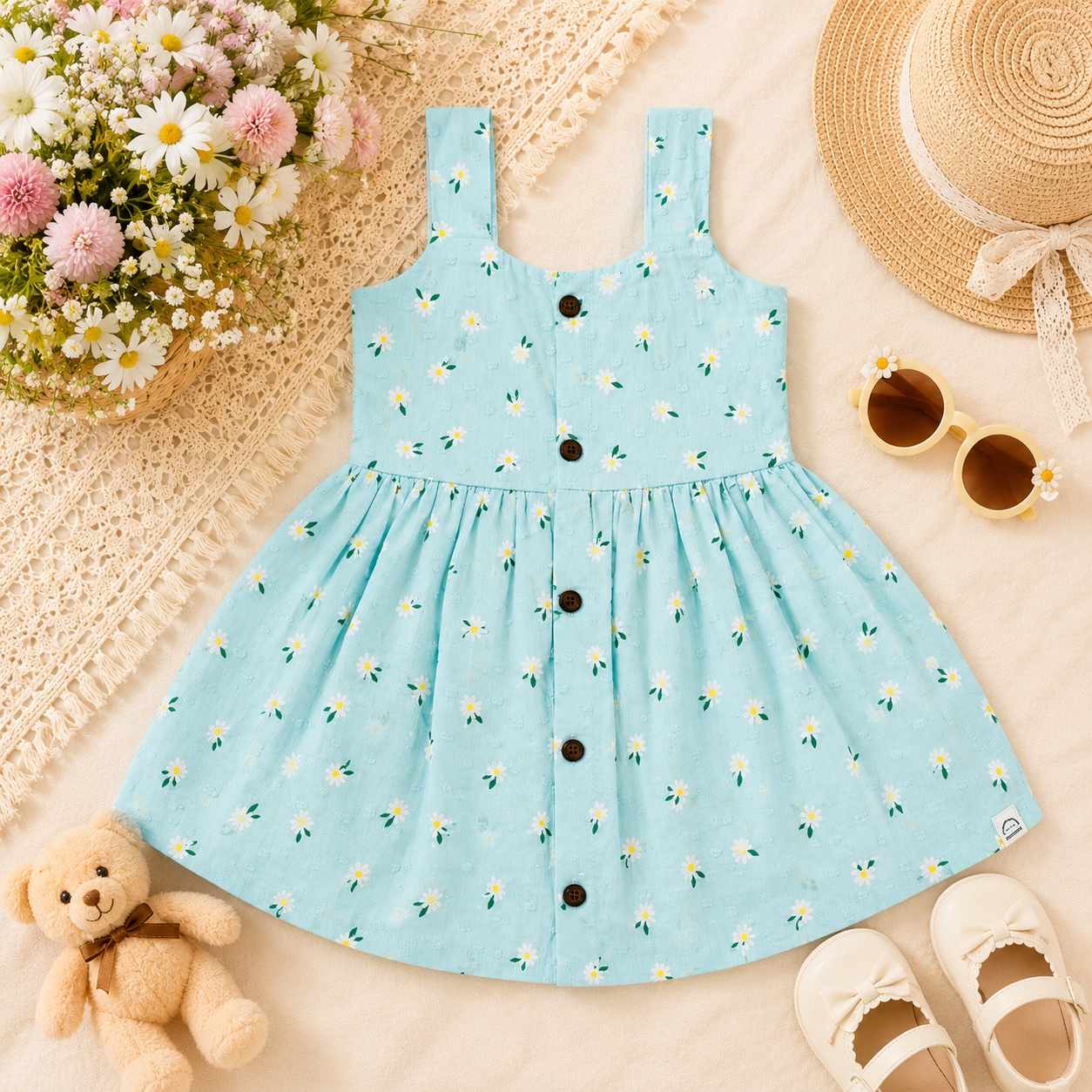 Sky Blue White Floral  - Nila Frock