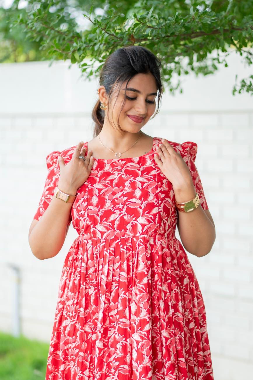 Scarlet Bloom red floral maternity maxi dress