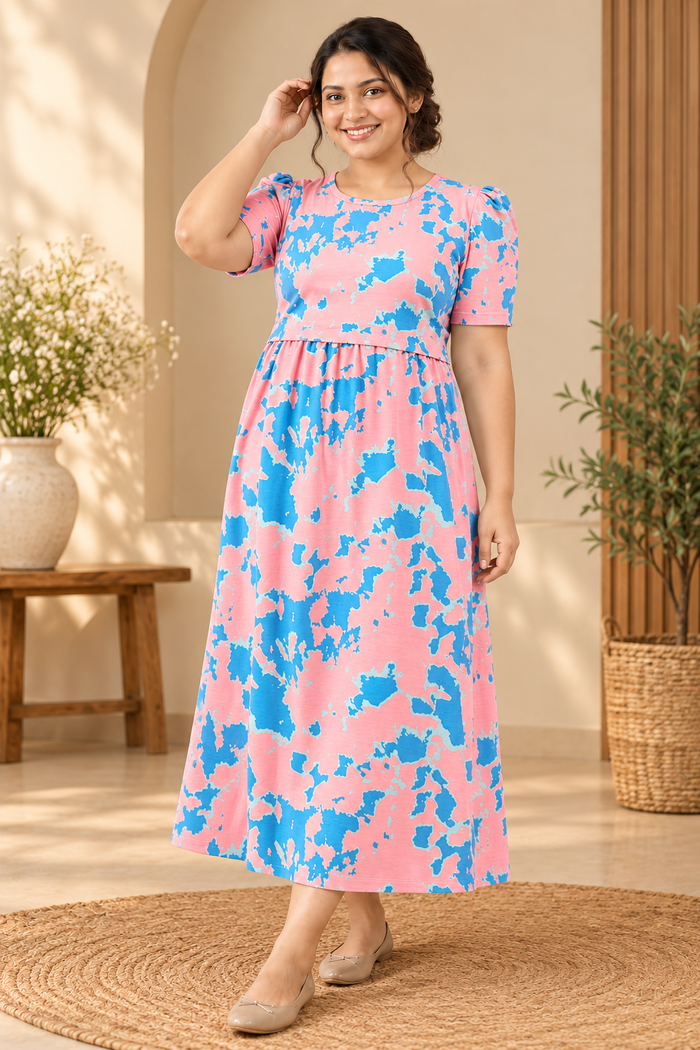 Pink Aqua Abstract Maternity Zipless Maxi.