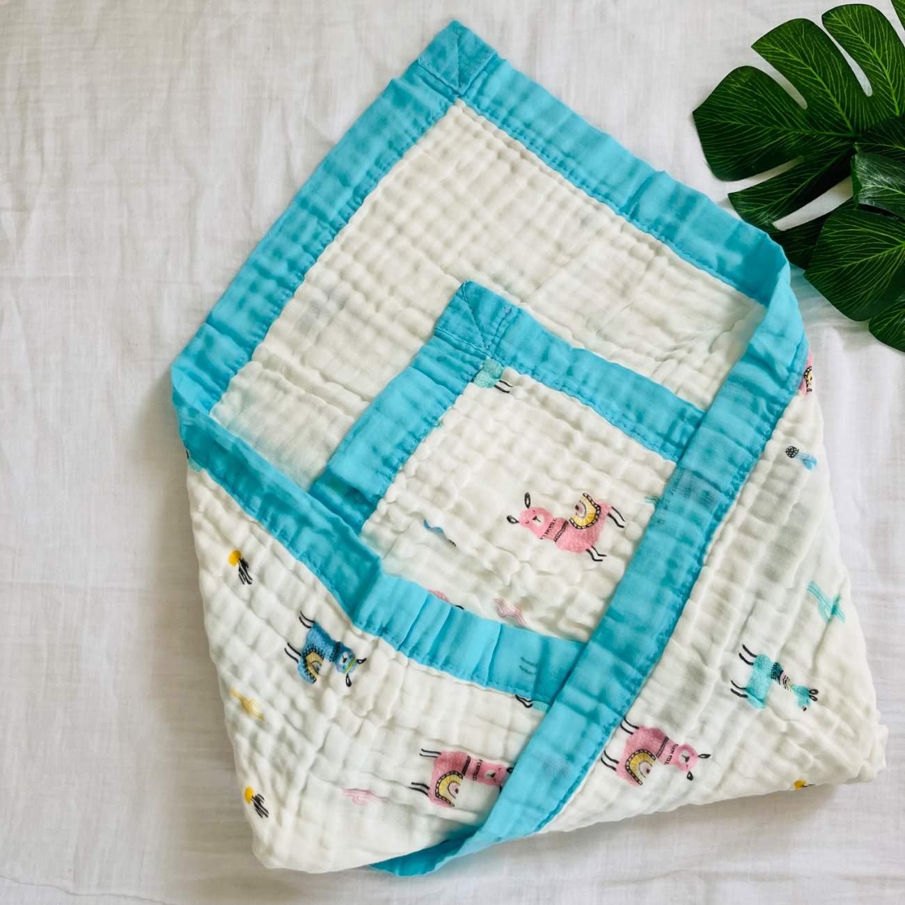Llama print - 6 Layer Crinkle Muslin Baby Blanket - 110*110cm