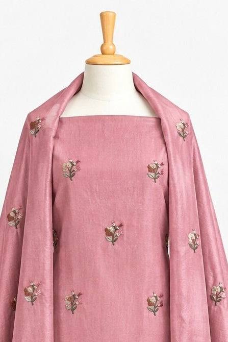 Dusty Rose Floral Embroidered 3-Piece Kurthi Set