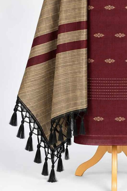 Maroon Raw Silk 3-Piece Kurthi Set