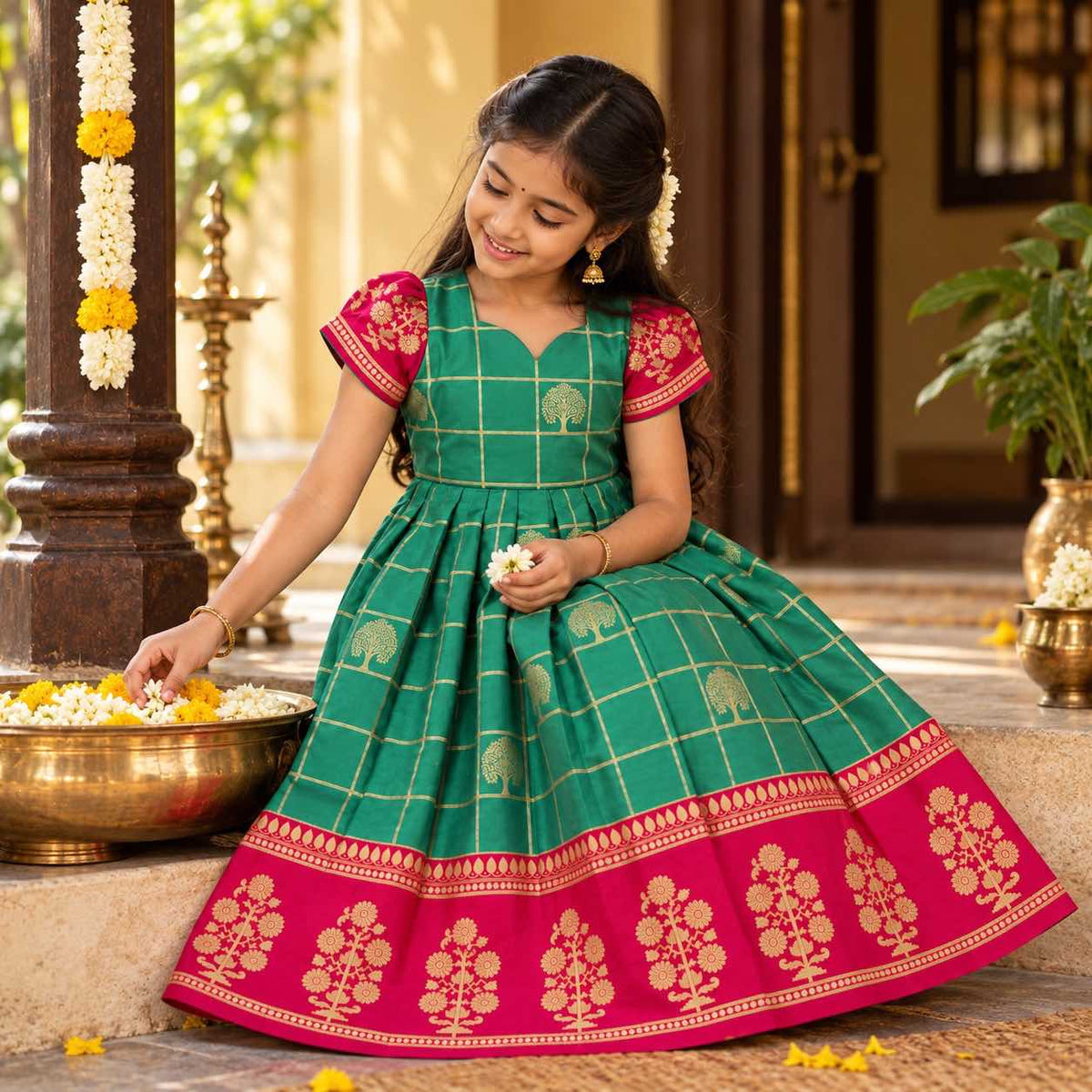Teal Rosebud Ethnic Frock