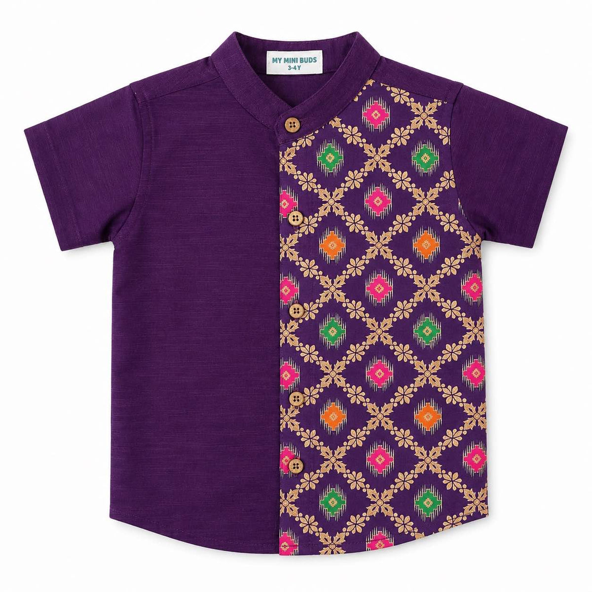 Kids Ethnic Shirt - Royal Patola Print
