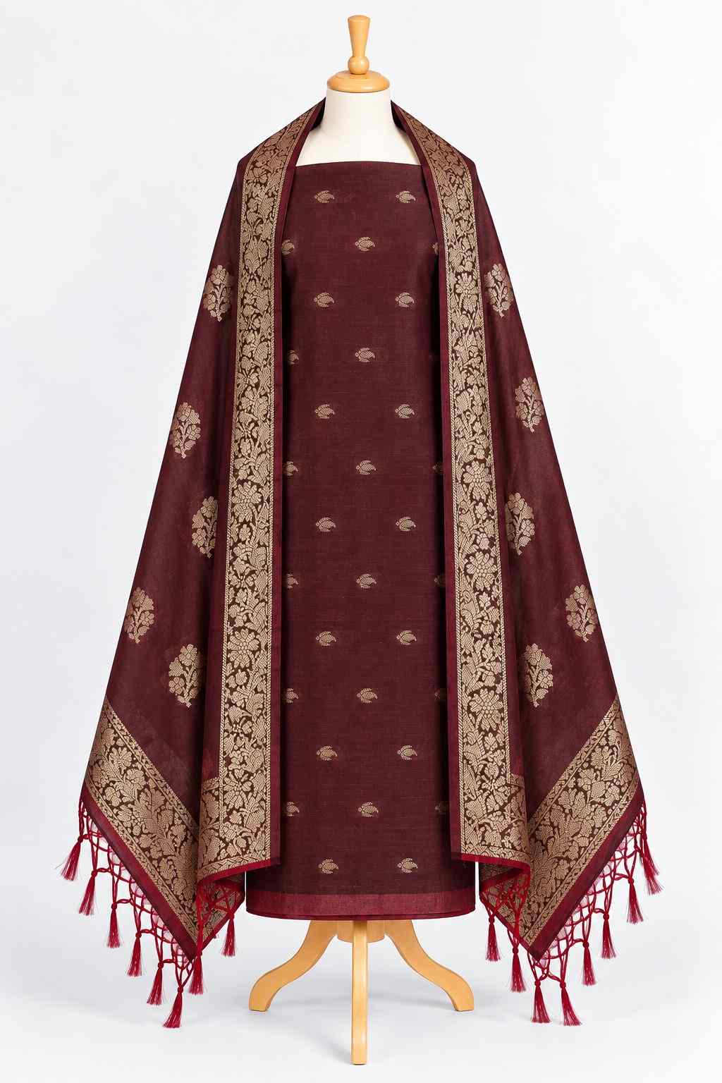 Wine Maroon 3-piece Kurthi set