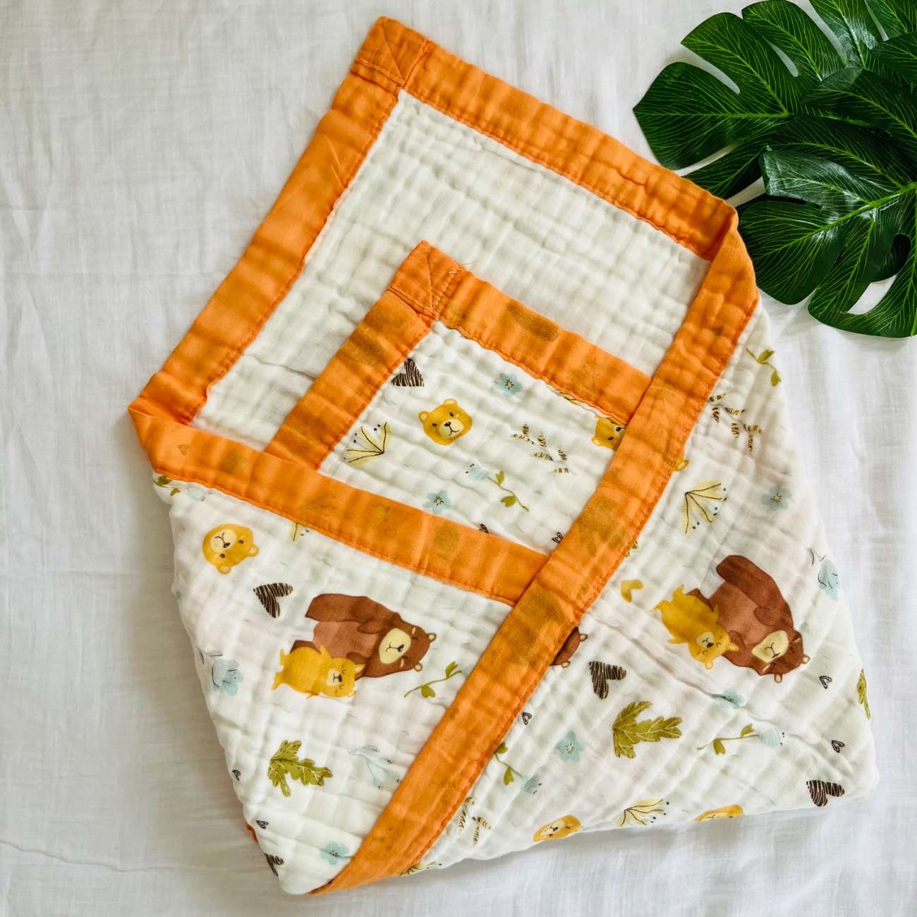 Bear Print- 6 Layer Crinkle Muslin Baby Blanket - 110*110cm