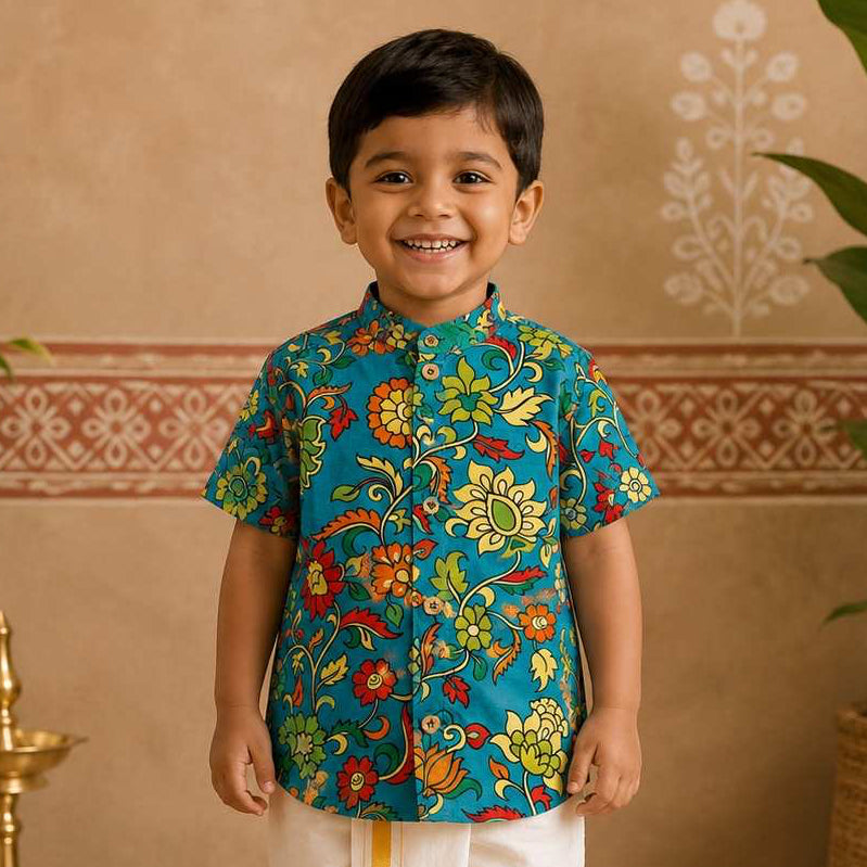 Kids Ethnic Shirt – Green Floral