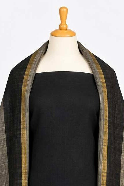 Black Raw Silk 3-Piece Kurthi Set
