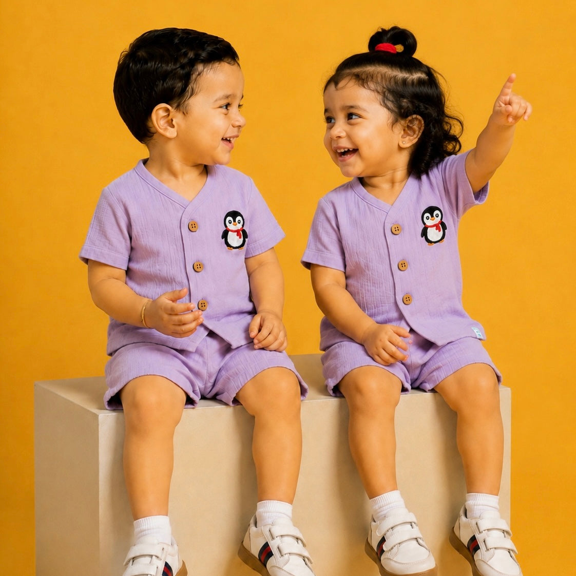 Muslin Jabla set-Crinkle- Penguuin