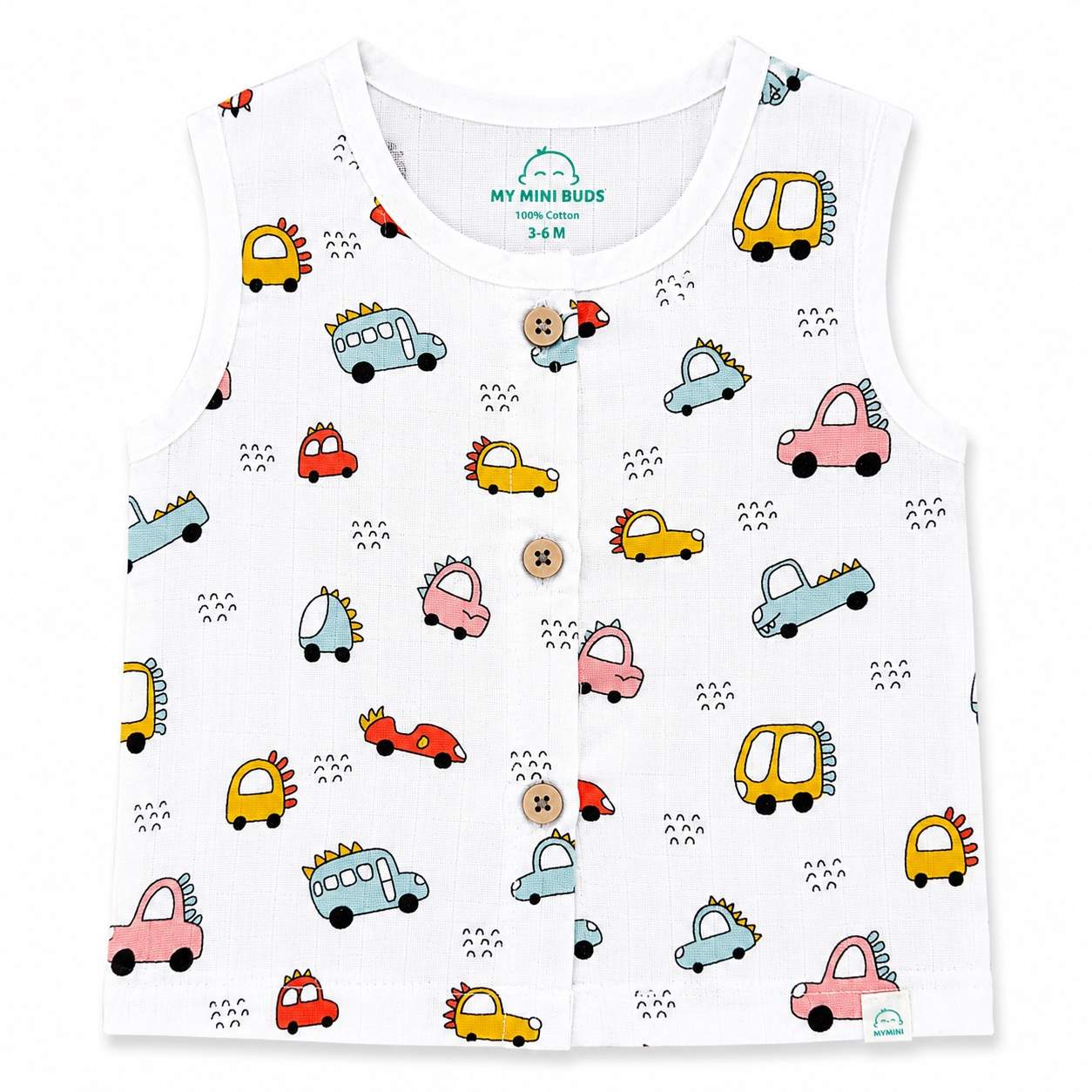 Muslin sleeveless jabla & shorts set- Car print