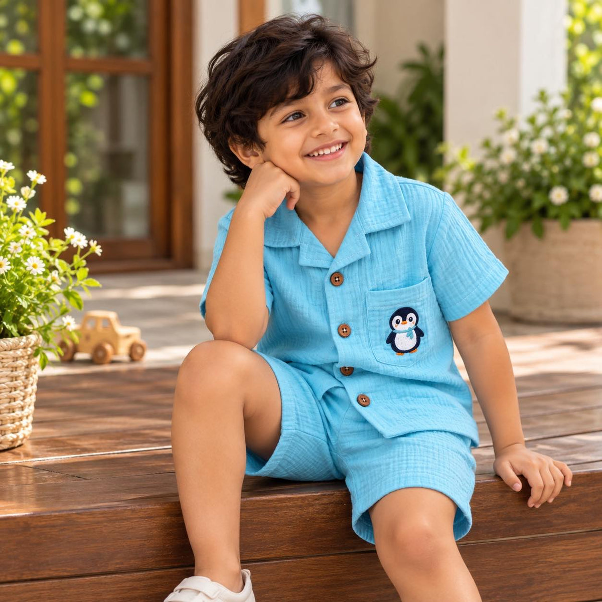 Cuban Collar- sky blue Co-ord Set