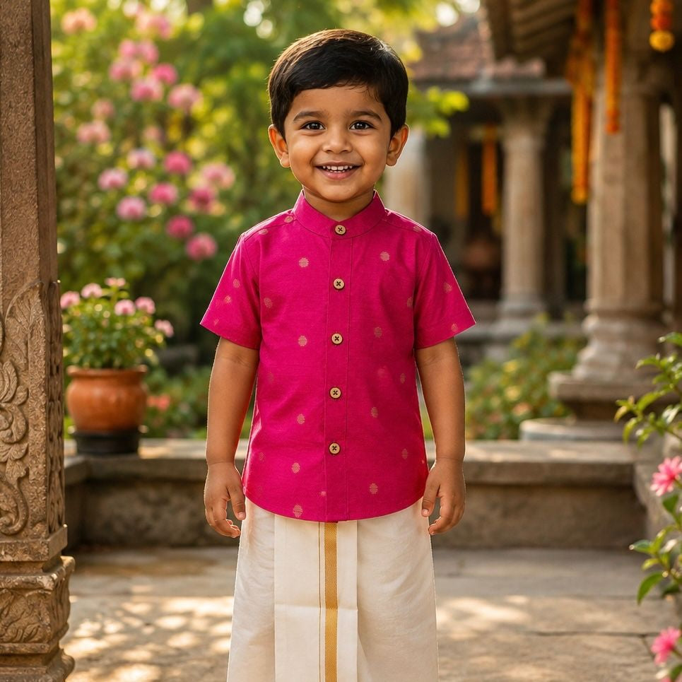 Kids Ethnic Shirt - Pink with Buttas
