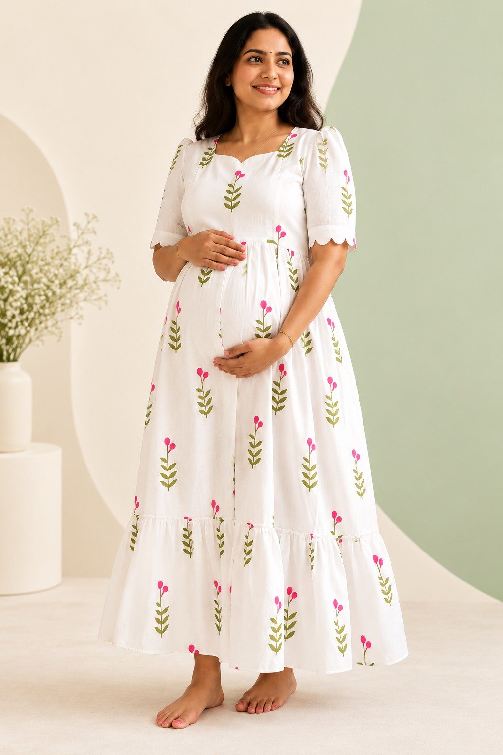 Rose Bloom maternity maxi floral feeding dress for women