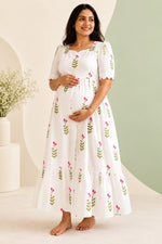 Rose Bloom maternity maxi floral feeding dress for women