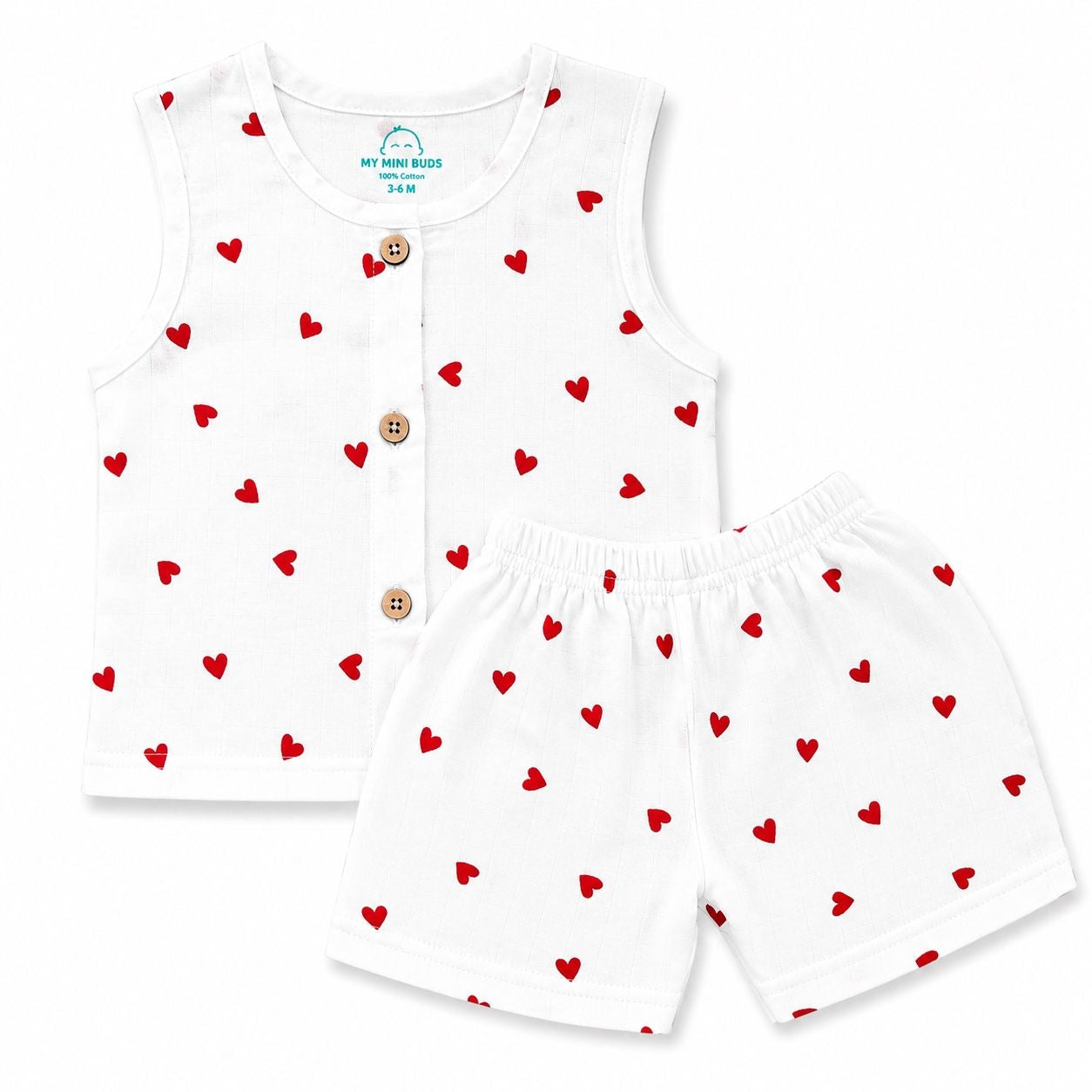 Muslin sleeveless jabla & shorts set- Red heart