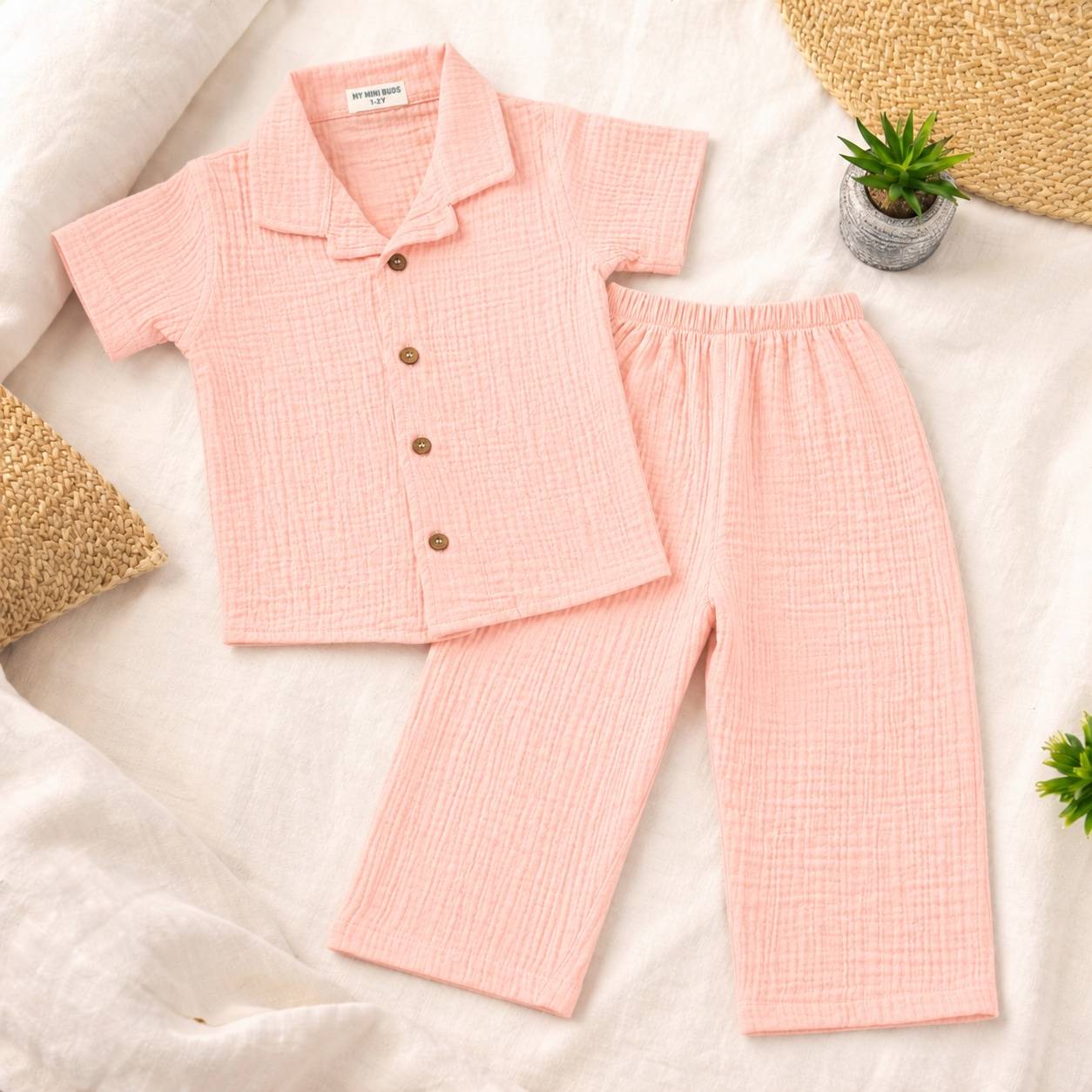 Crinkle muslin-Night suit-peach