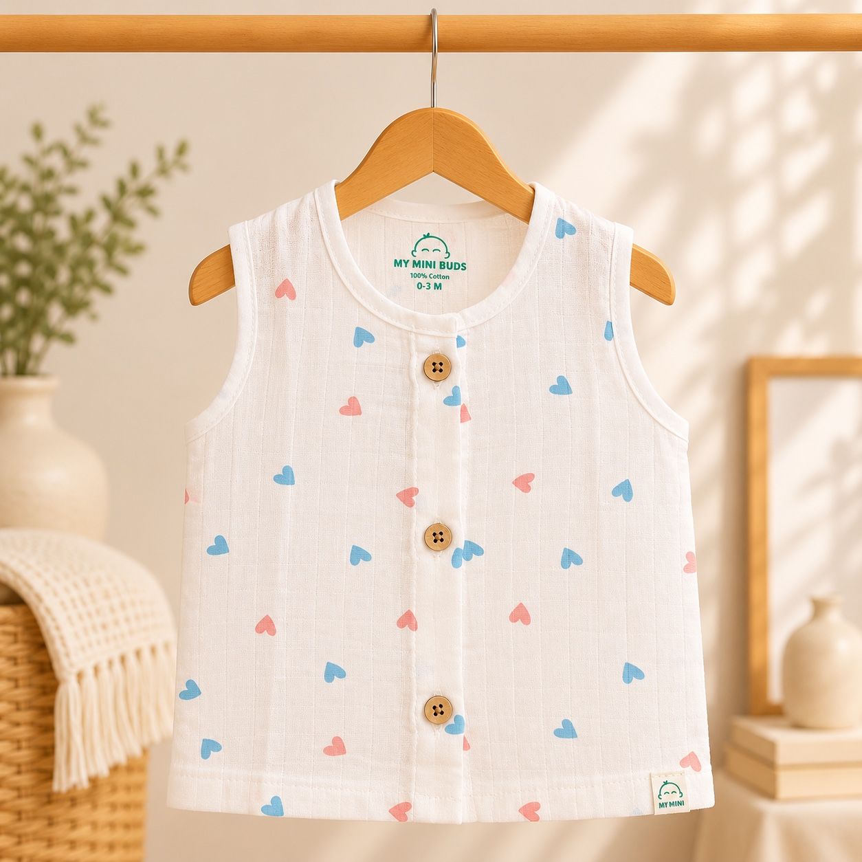 Muslin Button Jabla-Colourful Hearts