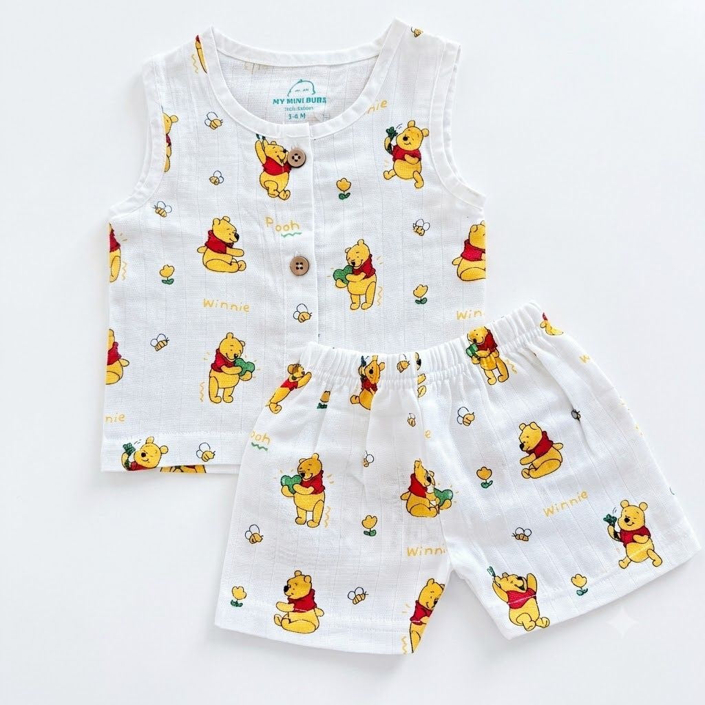 Muslin sleeveless jabla & shorts set- Winnie the Pooh