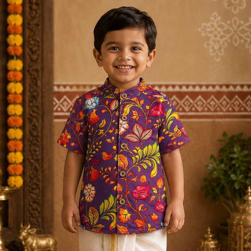 Kids Ethnic Shirt – Purple Floral