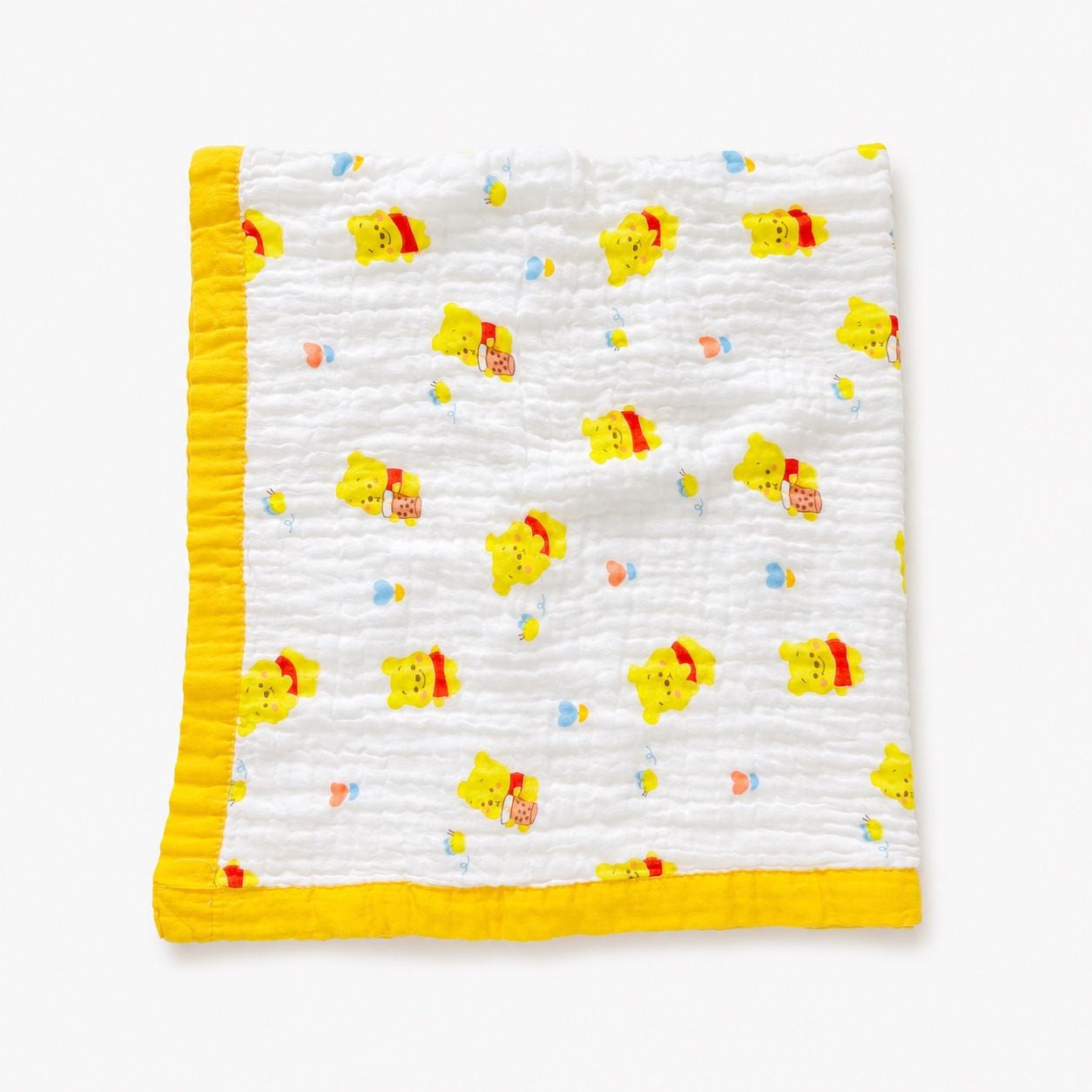Yellow  Teddy - 6 Layer Crinkle Muslin Baby Blanket - 110*110cm