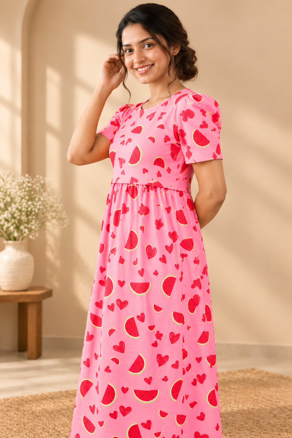 Pink Watermelon Hearts Maternity Zipless Maxi.