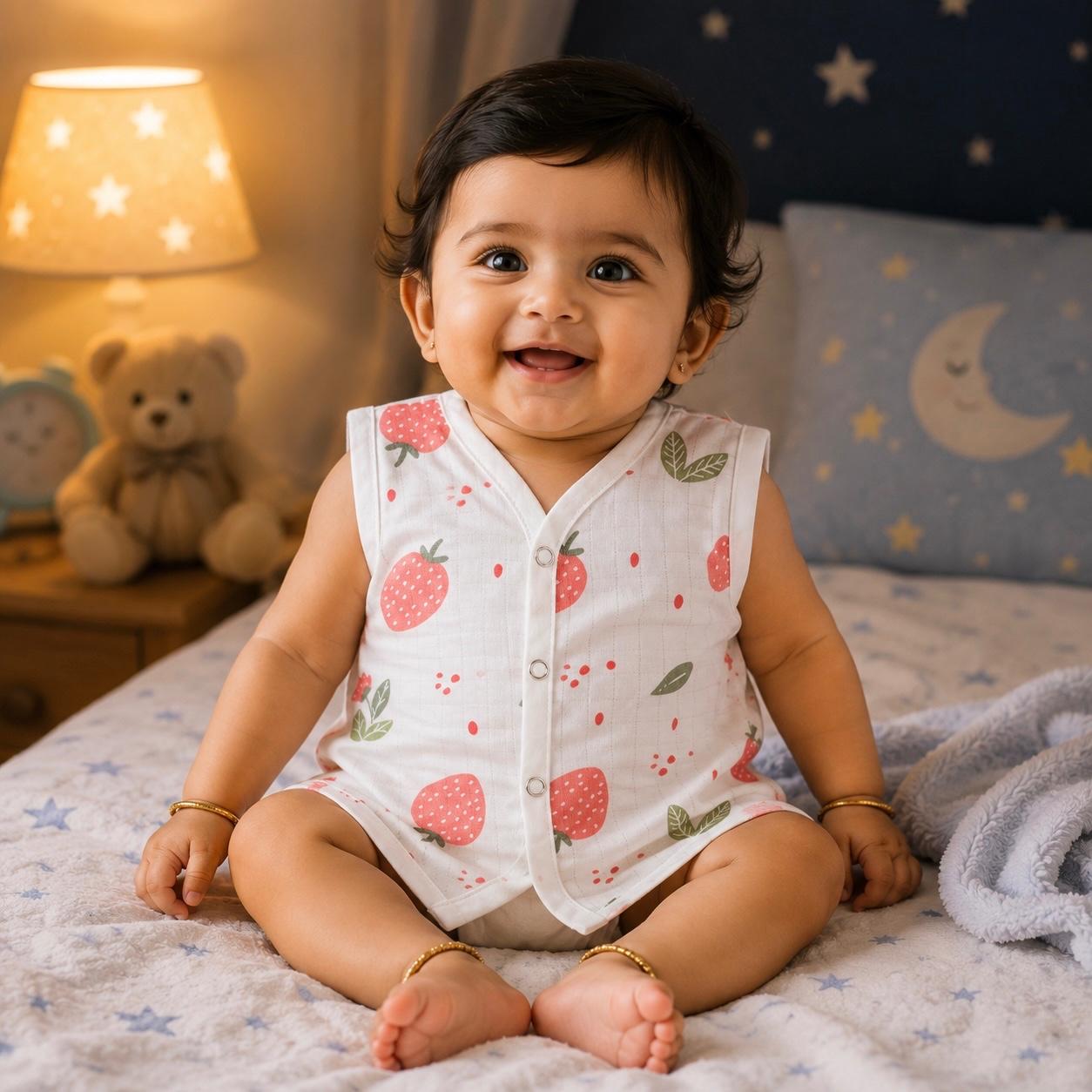 Muslin Snap Button Jabla- Strawberry