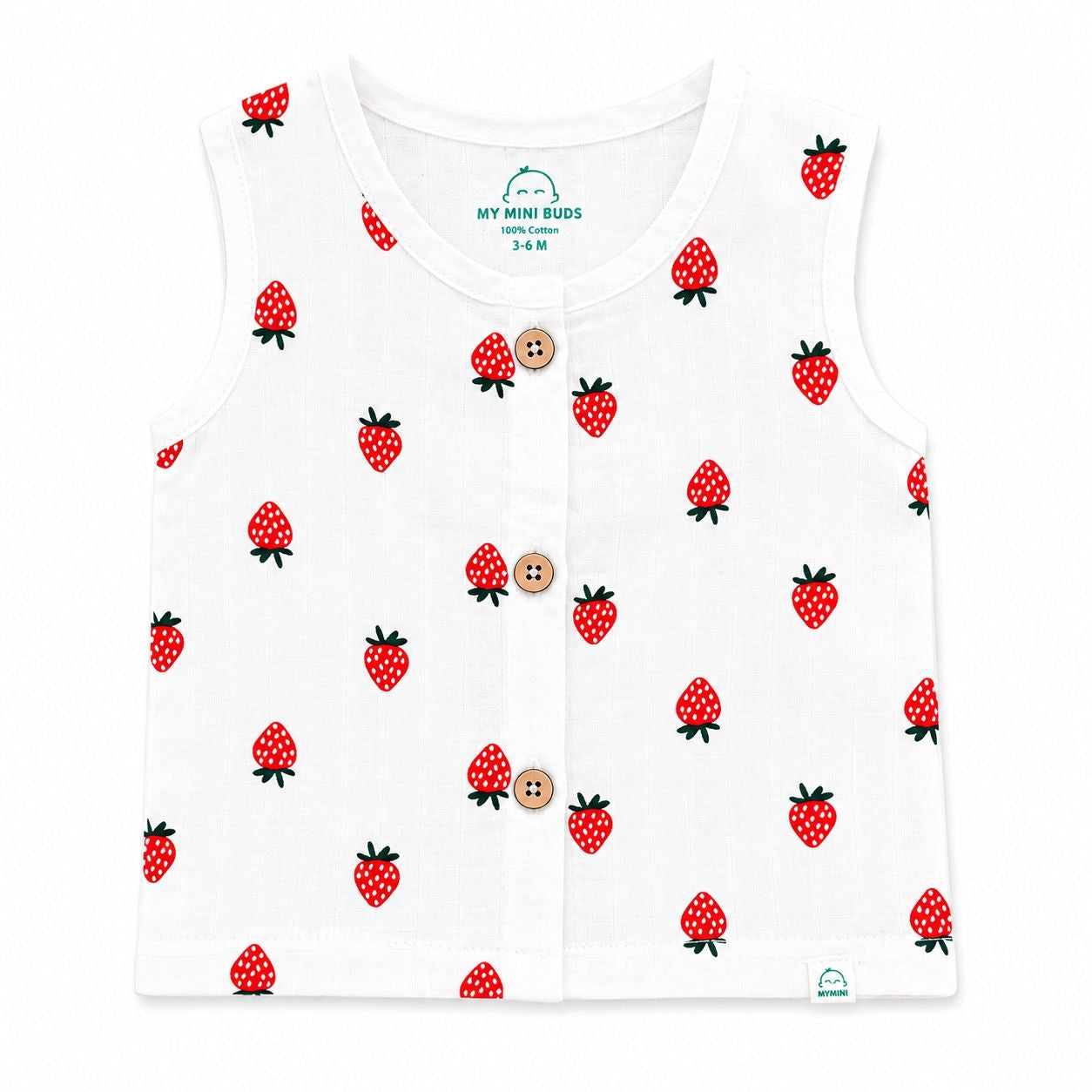 Muslin sleeveless jabla & shorts set- Strawberry