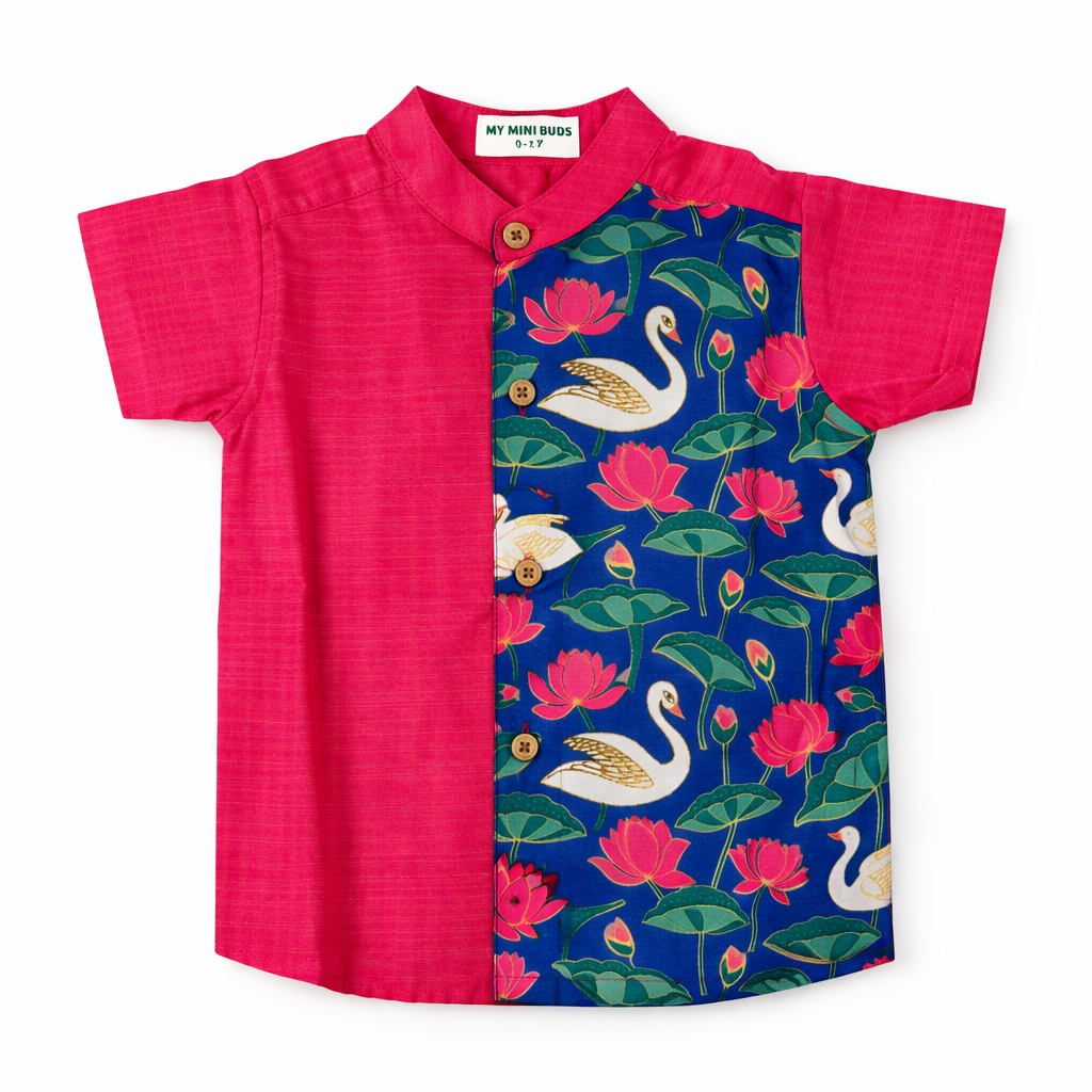 Kids Ethnic Shirt - pink & Blue Swan