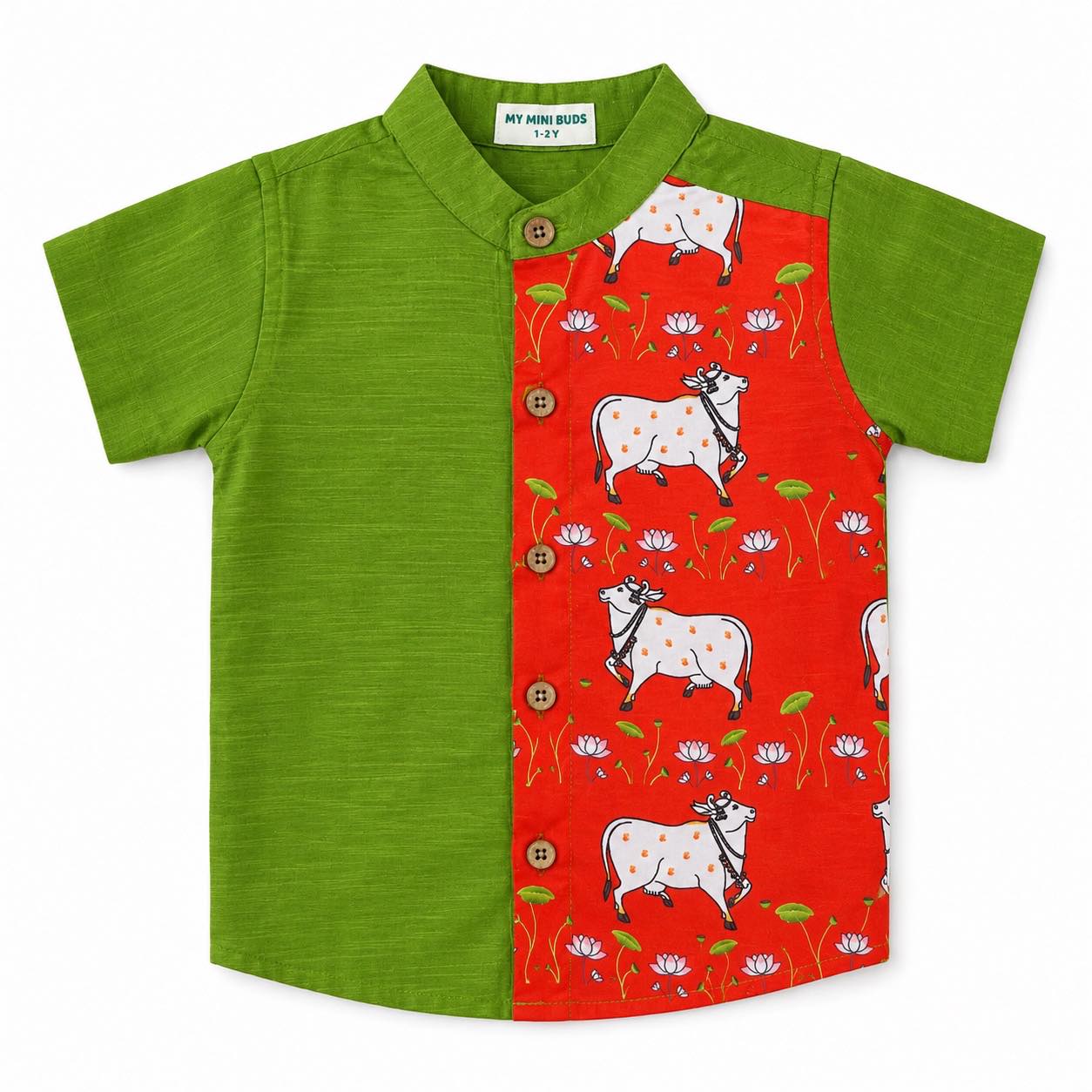 Kids Ethnic Shirt - Green Pichwai