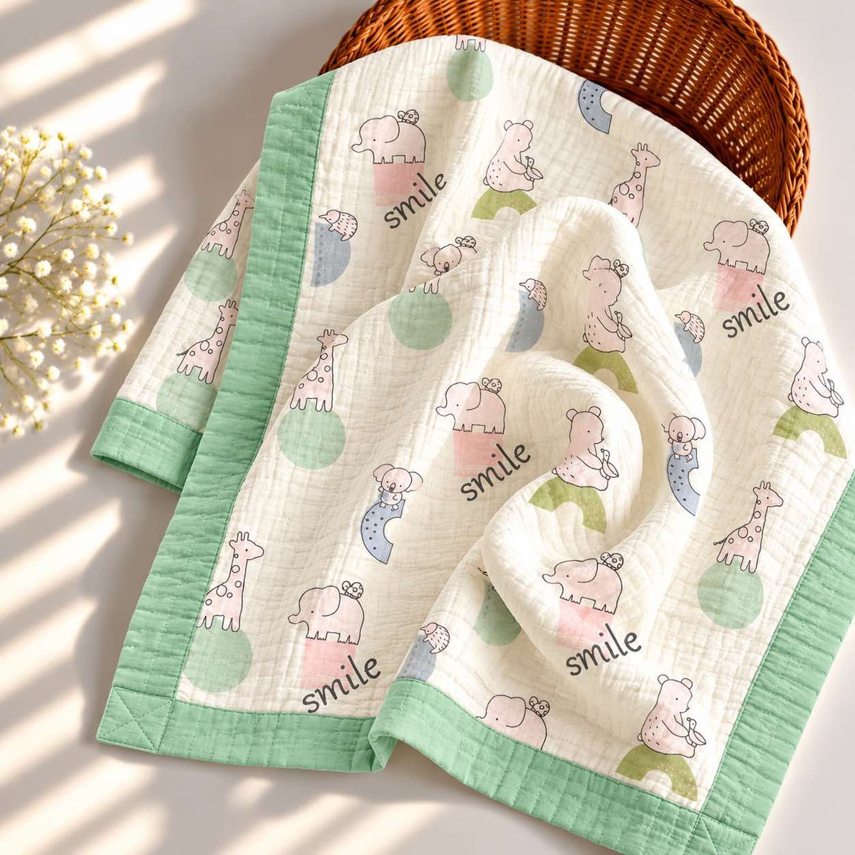 Animals print - 6 Layer Crinkle Muslin Baby Blanket - 110*110cm