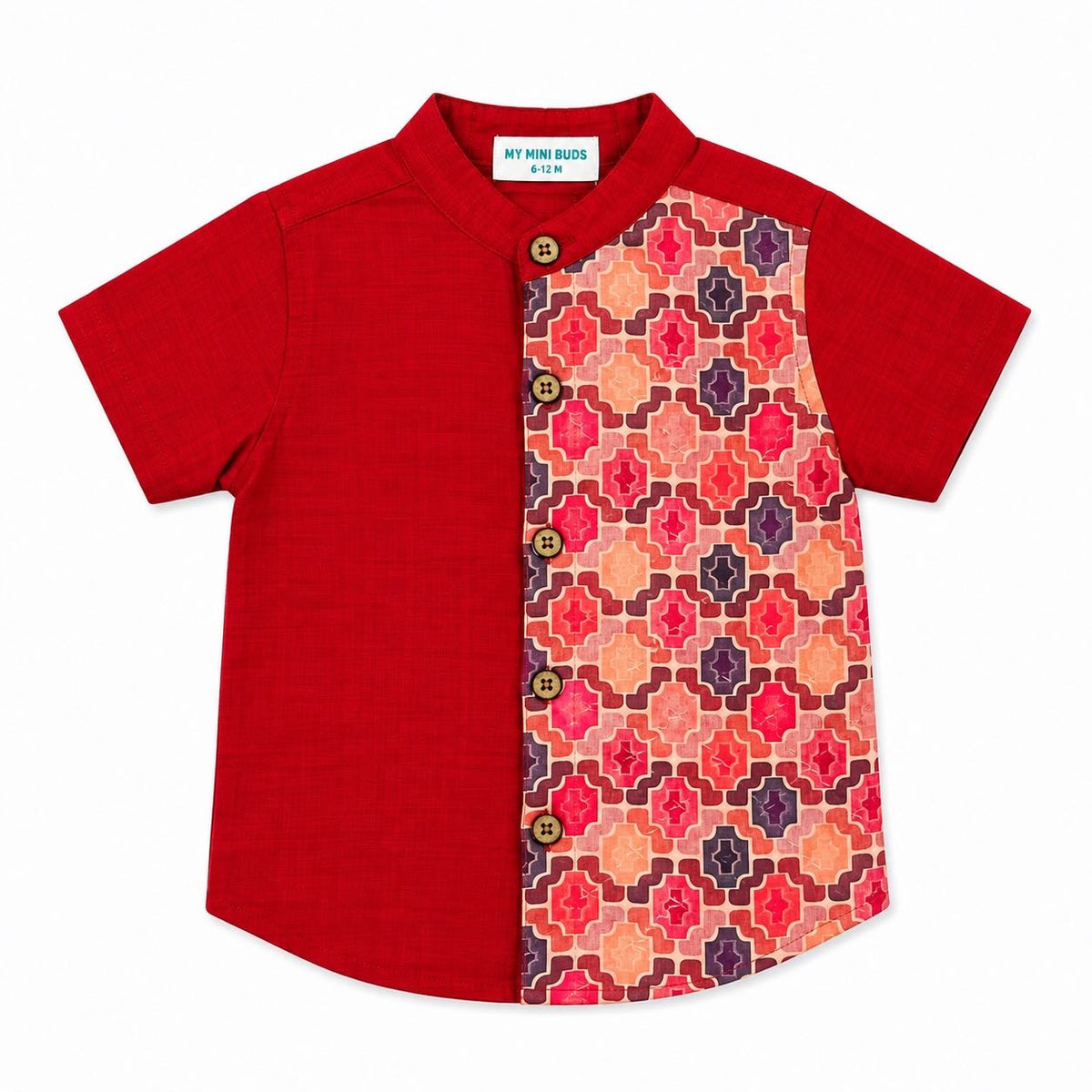Kids Ethnic Shirt - Red geomentry
