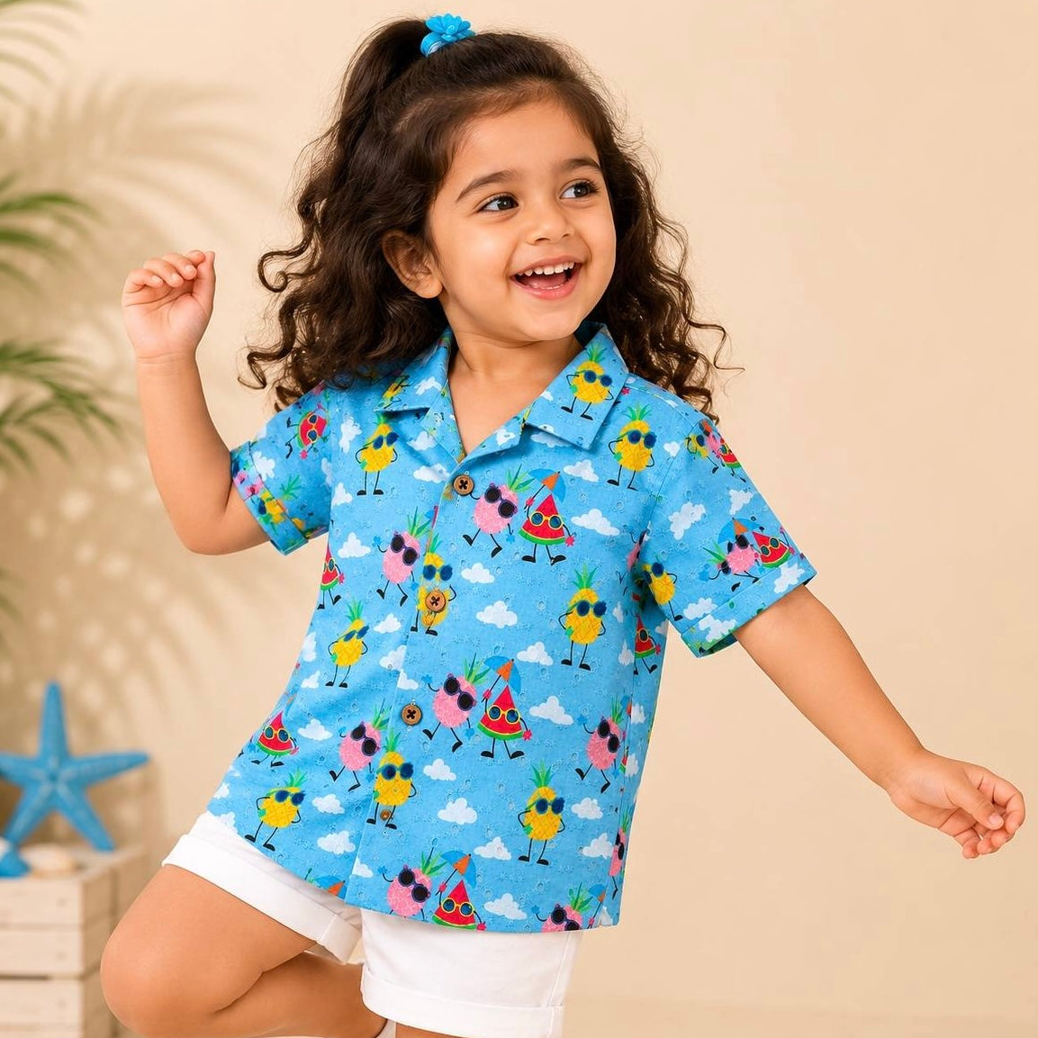 Hakoba sleeve shirt- Blue Pinapple