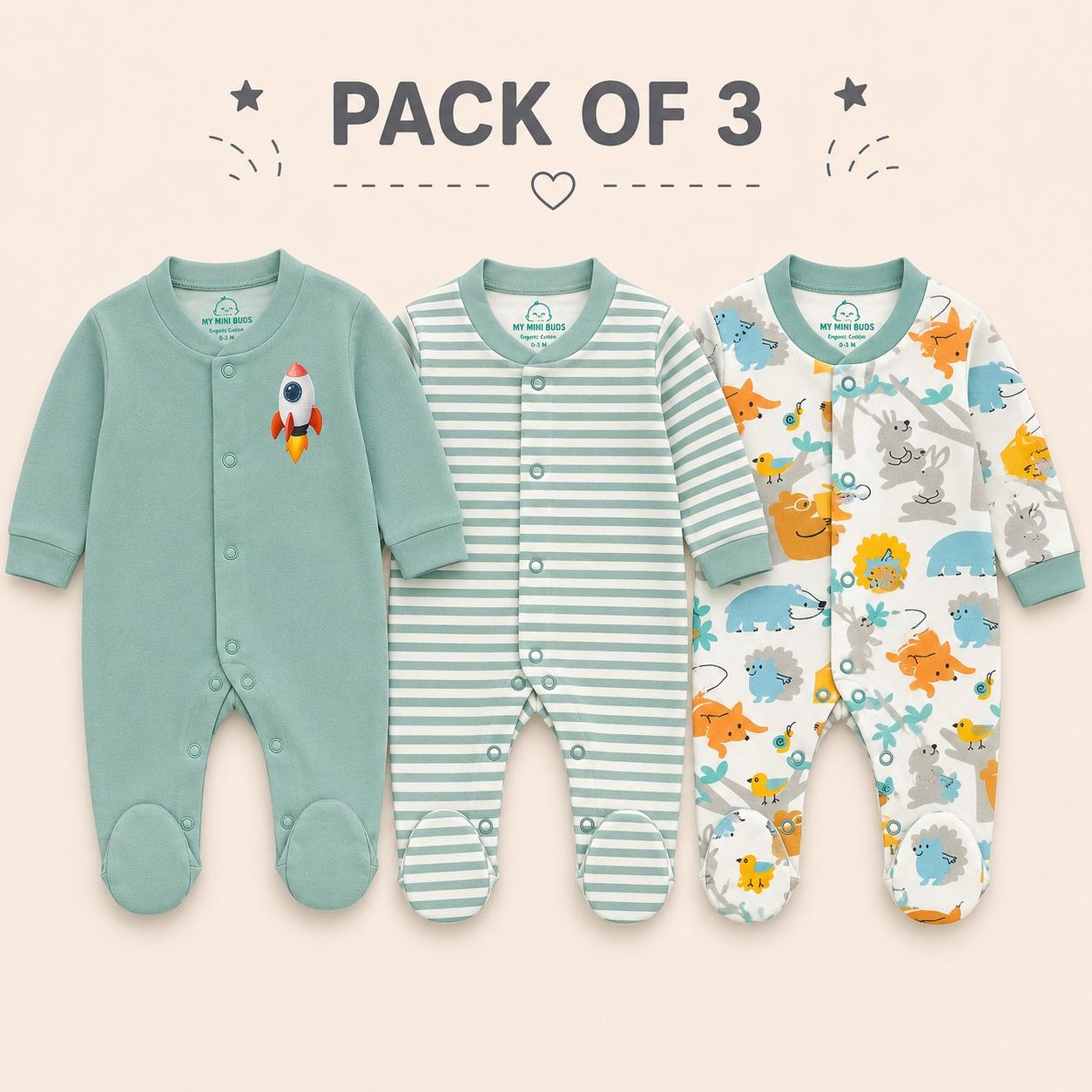 Sleep Suit-  Green Combo