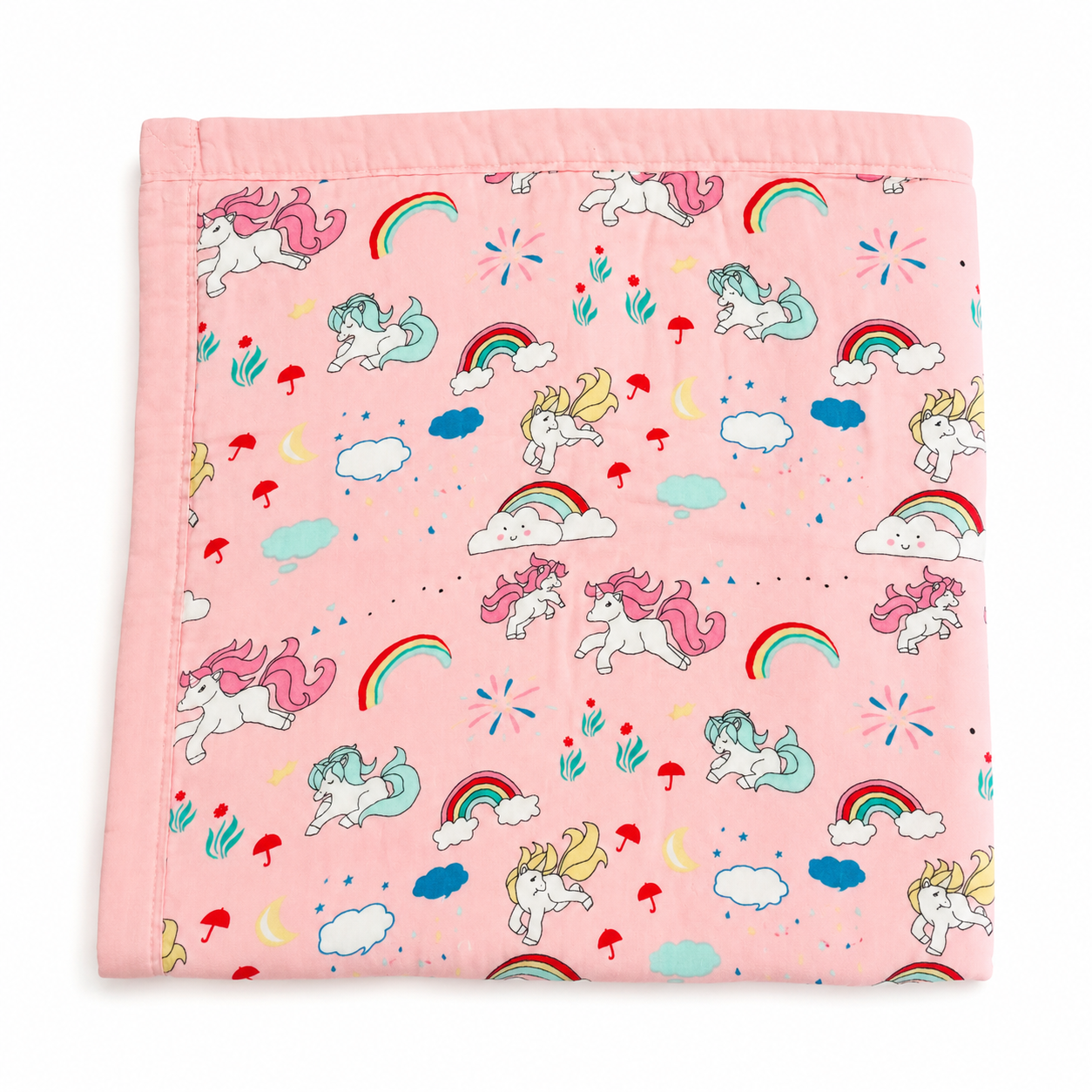 Pink Unicorn - 6 Layer Crinkle Muslin Baby Blanket - 110*110cm