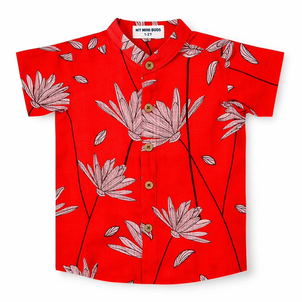 Kota Cotton Kids Ethnic Shirt –Royal Red-Festive Wear