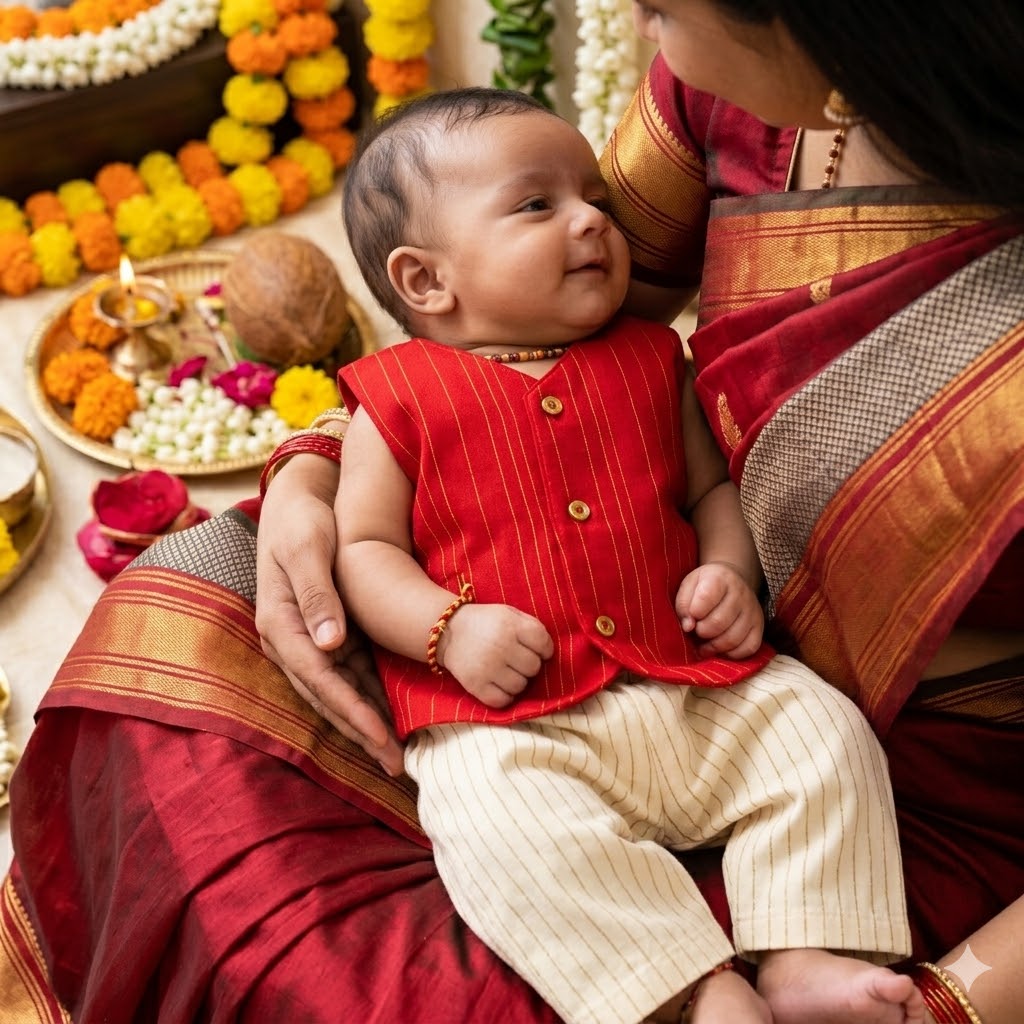 Newborn Ethnic set-Royal Red Ponn Ceremony Set