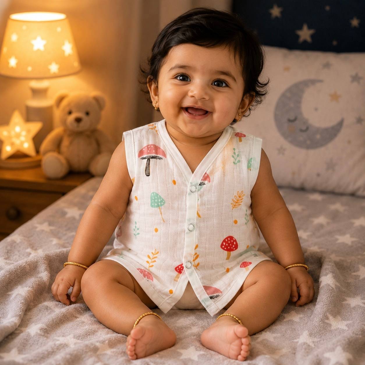 Muslin Snap Button Jabla- Mushroom
