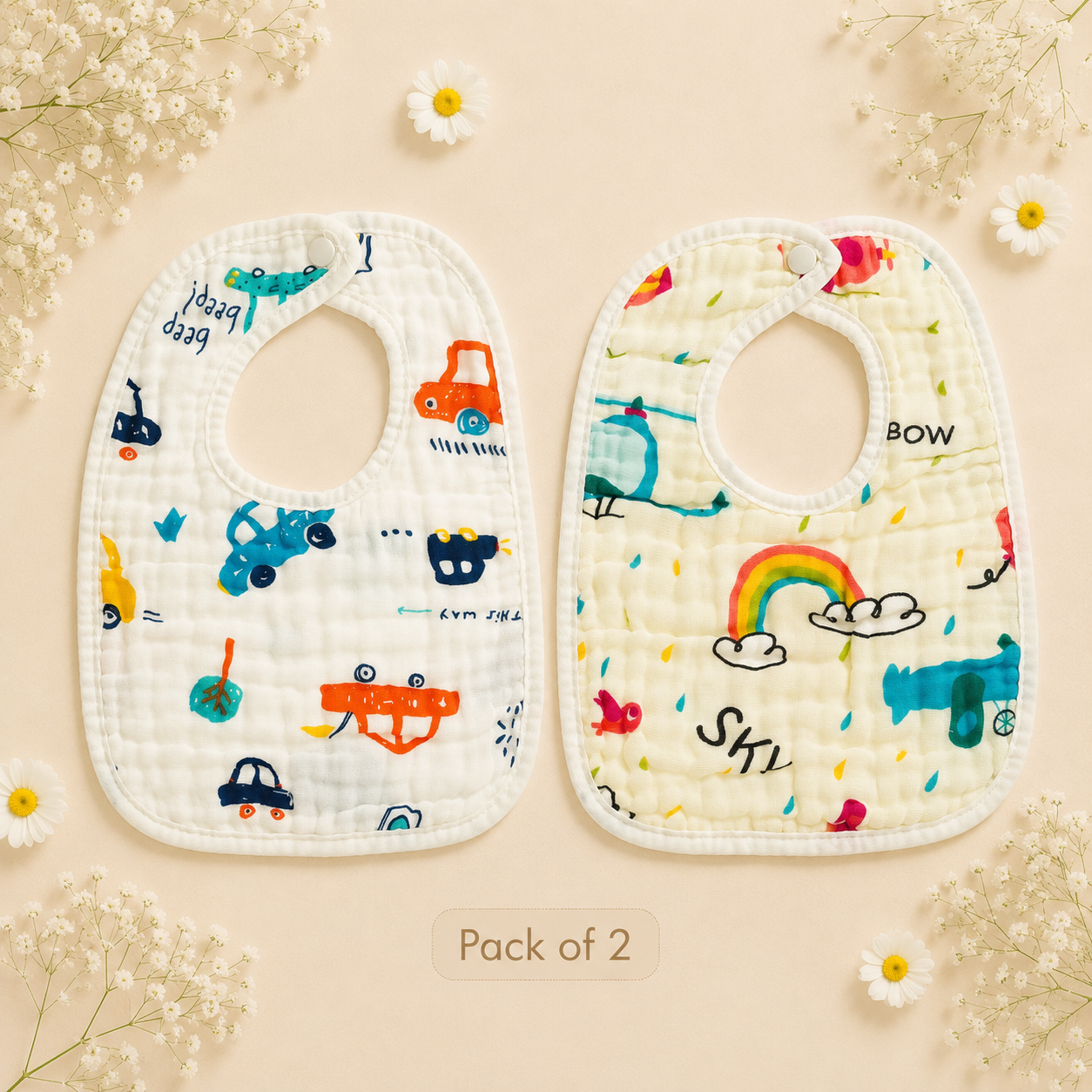 Bibs - rainbow and car Pack of 2