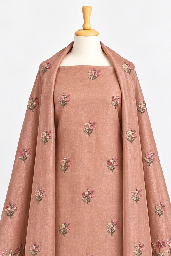 Dusty Peach Floral Embroidered 3-Piece Kurthi Set