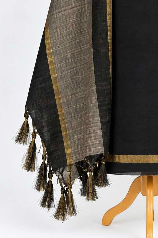 Black Raw Silk 3-Piece Kurthi Set