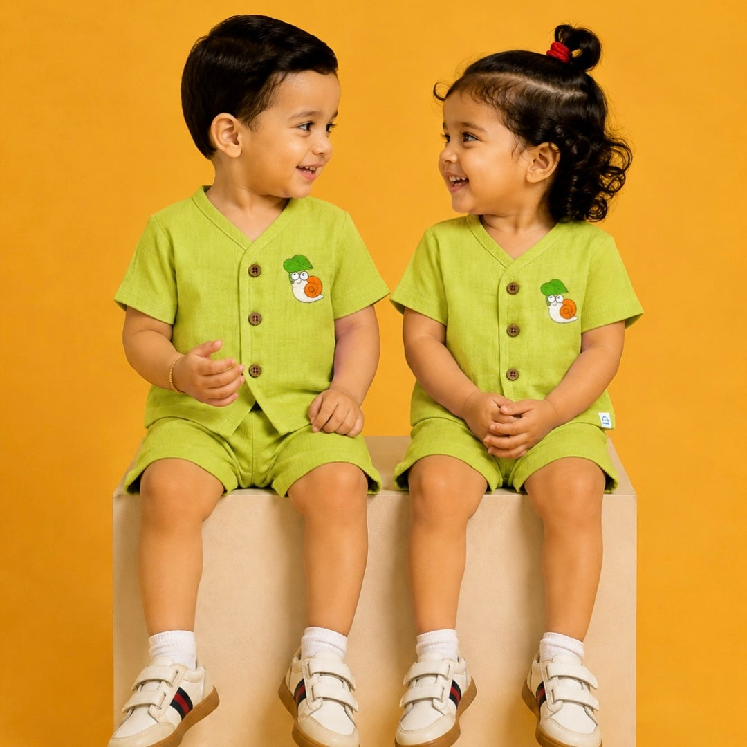 Muslin Jabla set-Crinkle- Green snail