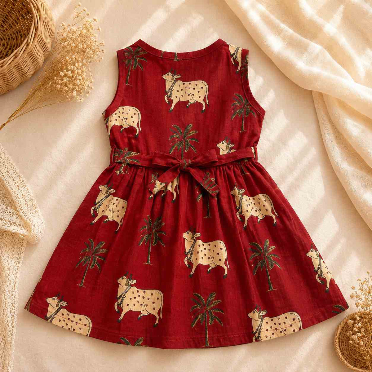 Cotton Frock- Maroon pichawai
